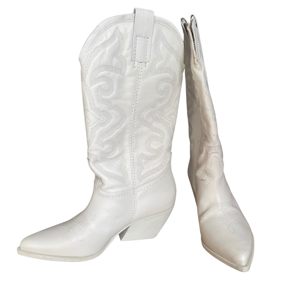 Steve Madden West White Leather Cowboy Boots with Box - Picture 5 of 9